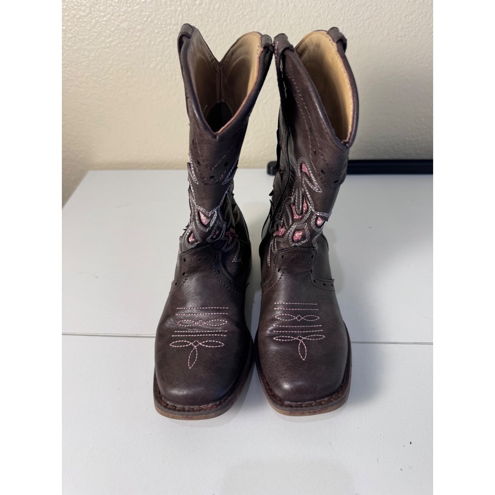 Roper Cowboy Boots Kids 12 Brown‎ Pink Glitter Western Square Toe Cowgirl Rodeo